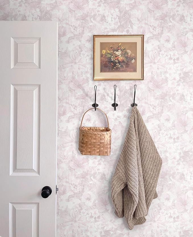 Heroad Pink Peel and Stick Wallpaper Floral Contact Paper Vintage Wall Paper Self-Adhesive Removable Wallpaper for Cabinets Drawers Bedroom Mural Wall Decor Vinyl Roll 17.3''x78.7'' - Image 4
