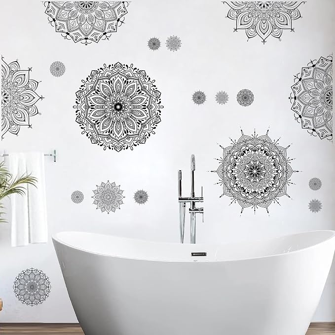 Kazova Large Mandala Wall Sticker Black Peel and Stick Art Murals Boho Mandala Decals for Bedroom Living Room Farmhouse Yoga Home Decoration - Image 5