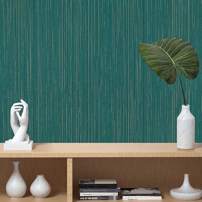 Teal Green Grasscloth Peel and Stick Wallpaper Texture Contact Paper 15.7"x120" Vintage Wallpaper Removable Waterproof Wall Paper for Room Walls Cabinets Furniture Drawers Desk - Image 6