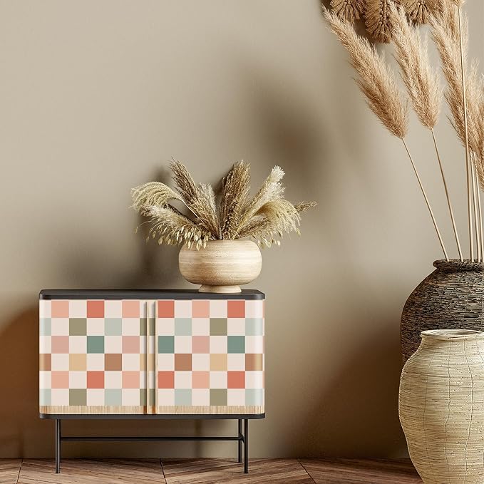 Drydiet Checkered Peel Stick Contact Paper Retro Color 15.75'' X 118" | Waterproof Self-adhesive Tile for Bathroom, Cabinet Walls, Vintage Gingham Funky Decor, Removable Peel off Wallpaper - Image 5