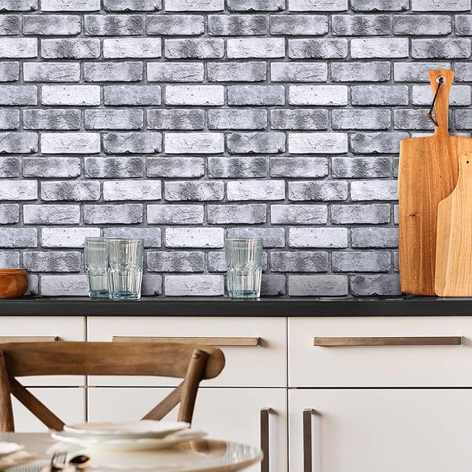 COMSTICKC 3D Faux Brick Wall Panels Peel and Stick, 10 Pcs 11.8" x 11.8" | Gray, Not Real Brick, PVC Brick Sticker Decorative Wall Covering Wallpaper for Quick DIY Wall Upgrades, Cover 9.7 sq ft - Image 2