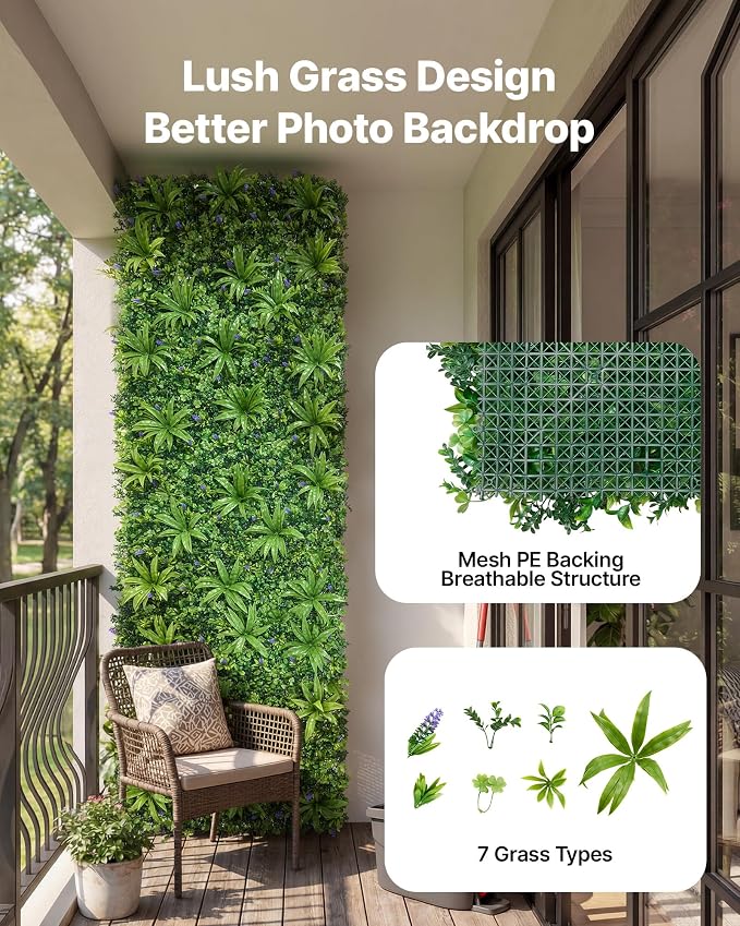 VEVOR Artificial Plant Wall, 40 x 120 in Artificial Boxwood Panels, Sun Protection Greenery Backdrop Privacy Hedge Fence, Fake Grass Screen for Wedding, Indoor, Outdoor Garden, Backyard,Mixed Leaf - Image 3