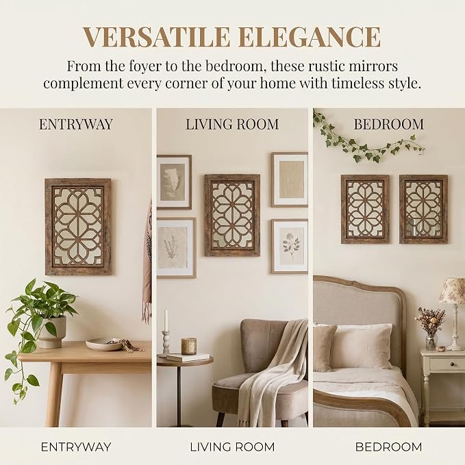 Set of 2 11x15 Inch Rectangular Shatterproof Maroon Decorative Wall Mirrors, Boho Farmhouse Rustic Vintage Accent Mirrors for Living Room Bedroom Entryway & Home Decor - Image 7