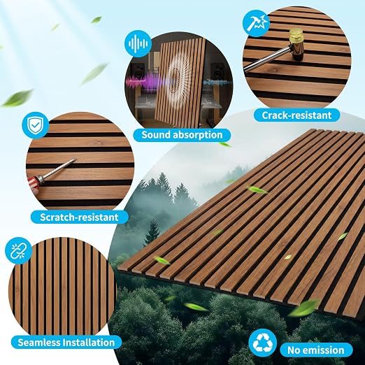 Art3d 47 x 23.6 Inch Acoustic Wood Slat Design Wall Panels, 4-Pack, Walnut | Lightweight, Noise Reduction, Crack Resistant, Sustainable, Easy Installation, for Office, Living Room, Bedroom Wall Decor - Image 3