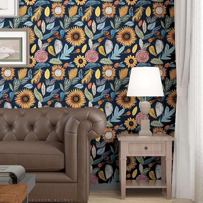 Laatse Boho Wallpaper Peel and Stick 17.5"x118", Blue Yellow Contact Paper | Self Adhesive/Removable/Waterproof/Thick Vinyl Wall Paper for Bathroom Bedroom Shelf Cabinet Drawer,Prepasted,Easy Peel - Image 2