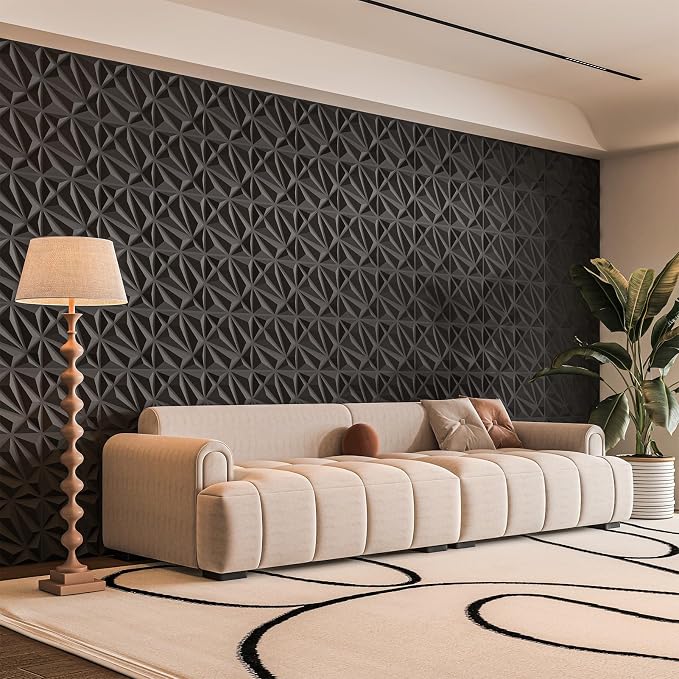 Art3d 33-Pack Accent 3D Textured Wall Panels, 11.8 x 11.8 in, Black | PVC, Decorative, Stain Proof, Wipeable, Trimmable, Ideal for Living Room, Bedroom, Office and TV Background Walls - Image 2