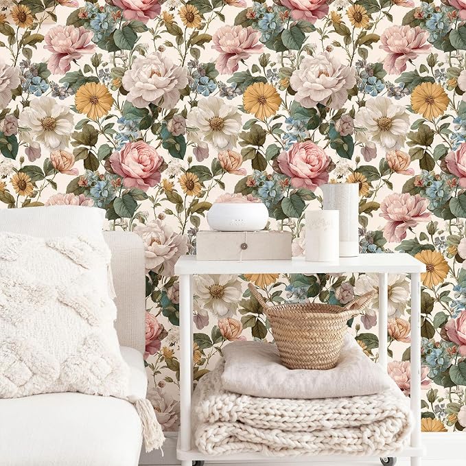 Orainege Vintage Floral Peel and Stick Wallpaper for Bedroom | 16.9inx196.8in Floral Contact Paper Self Adhesive Wallpapers for Bathroom Nursery Cabinets Decor Vinyl Roll - Image 2