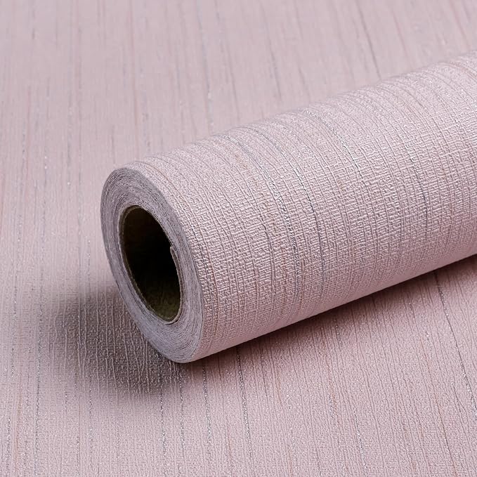 Pink Grasscloth Peel and Stick Wallpaper Vintage Texture Removable Waterproof Wallpaper for Room Walls, Cabinets, Furniture, Drawers, Desk A Set of 23.6"x480" by Qianglive