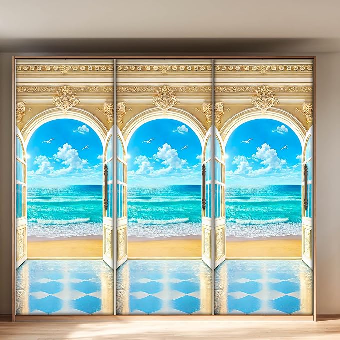 HOMETITUTE Arched Carved Beach Door View Peel Stick 30.3x78.7 Vinyl | Wall Cover Poster Decals Removable Wallpaper Self Adhesive Bedroom Livingroom Office - Beach View - Image 5