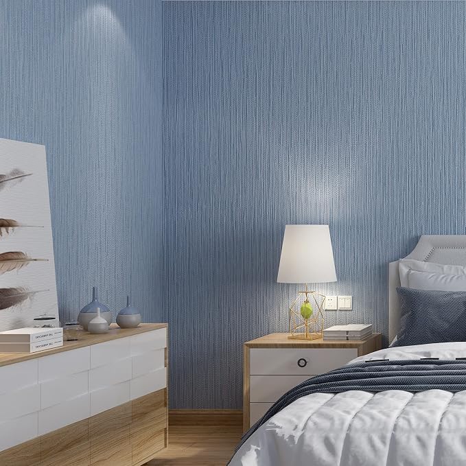 Haimin Grasscloth Wallpaper Textured 24in X 393in Fabric Contact Paper Grey Blue Wall Paper Textured Linen Peel and Stick Self-Adhesive Thick Vinyl Embossed Film Wallpaper (Gray Blue) | Grey Blue Wall Paper Textured Linen Peel and Stick Self-Adhesive T... - Image 6