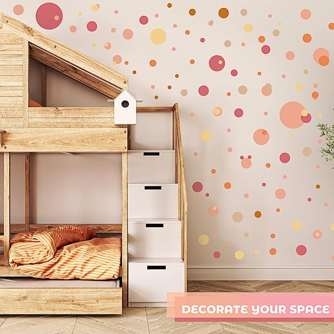 Zonon 264 Pcs Polka Dot Wall Decals Peel and Stick, Classic, Retro Color | Removable Vinyl Dots for Nursery Bedroom Playroom, Colorful Retro Design, Classroom Decor, Easy Application for Kids Spaces - Image 6