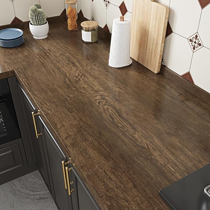 WESTICK Brown Wood Contact Paper Peel and Stick Wallpaper Vintage Wood Grain Contact Paper for Countertops Waterproof Wooden Wallpapers for Tables Kitchen Cabinets Drawers Shelf Liner 118 x 24 in by WESTICK