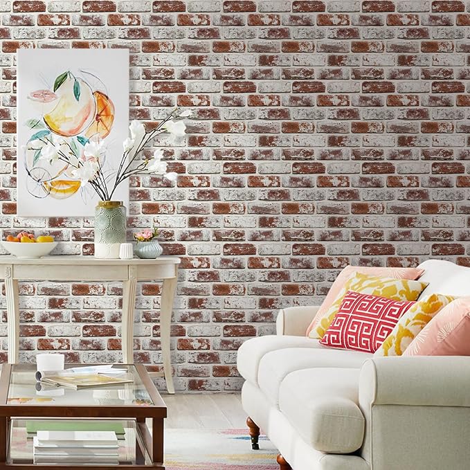 Commomy Faux Brick Peel and Stick Thin PVC 10 Pcs 11.8" x 11.8",Red | Small Size Thin PVC Quick Wall Covering Home Decor for Kitchen,Fireplace,Home Office (Covers 9.7 sq.ft) - Image 2
