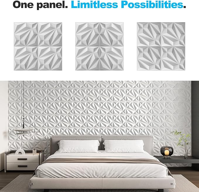 Art3d Diamond Textured 3D Wall Panels, 11.8 x 11.8 in, 33-Pack, White | PVC, Decorative, Stain Proof, Wipeable, Trimmable, Ideal for Living Room, Bedroom, Office and TV Background Walls - Image 6