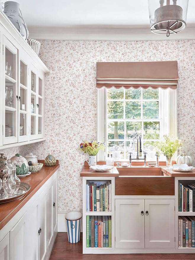 Peel and Stick Wallpaper for Nursery Pink Cherry Blossom Waterproof | 197"×17.3" Pink Floral Watercolor Wallpaper Gentle Accent Wall Decor with Grid Lines for Bedroom Vinyl Self-adhesive - Image 8