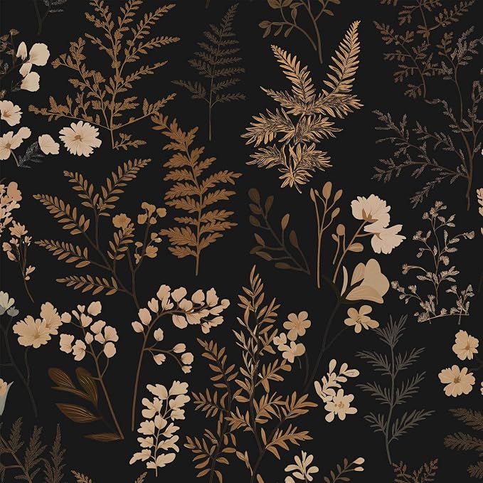 Moody Dark Vintage Floral Peel and Stick Wallpaper 17.7"x393.7" | Self-adhesive removable waterproof vinyl wall covering with botanical pattern for renter-friendly bedrooms and accent walls by Akodm