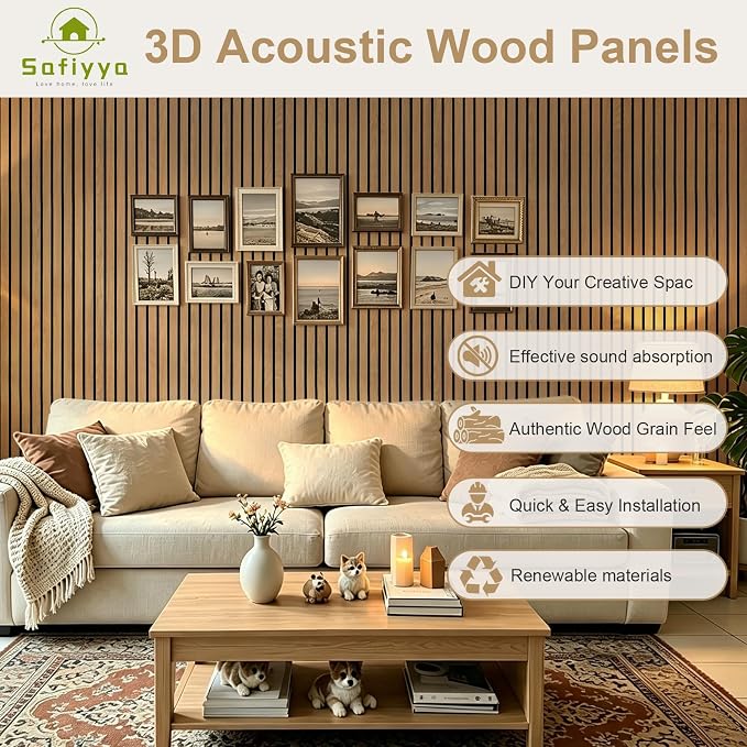 Safiyya 3-Piece 3D Thick Wood Slat Wall Panels for Interior Wall Decor 15.7 "x35.4", Self-Adhesive Acoustic Wall Panels for Stylish Decor and Noise Reduction, Oak - Image 6