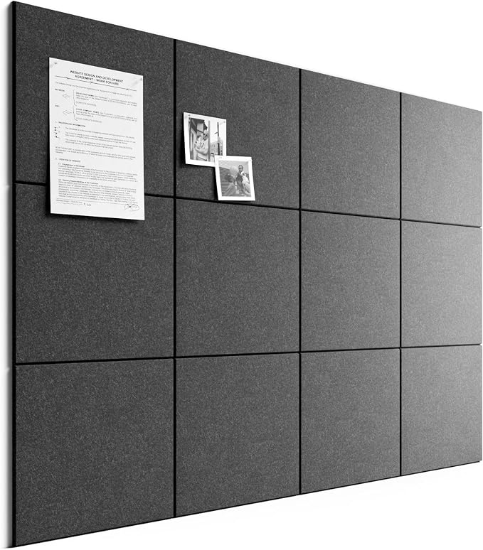 Bumusty 48"x 36" Large Felt Bulletin Board Tiles, Charcoal Gray | 12-Pack Cork Board Alternative, Wall Decor, 30 Pushpins, 60 Adhesive Tabs, Vision Board, Office, Classroom, Home, Dorm by BUMUSTY