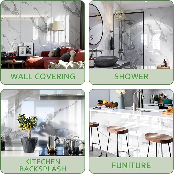 Marble Peel and Stick Waterproof Wall Paneling, 118" x 47" Carrara White Glossy Finish Self-Adhesive Backsplash Tile Vinyl Wall Panel for Kitchen Bathroom Wall Decor, Covers 38.75 Sq. Ft. - Image 5