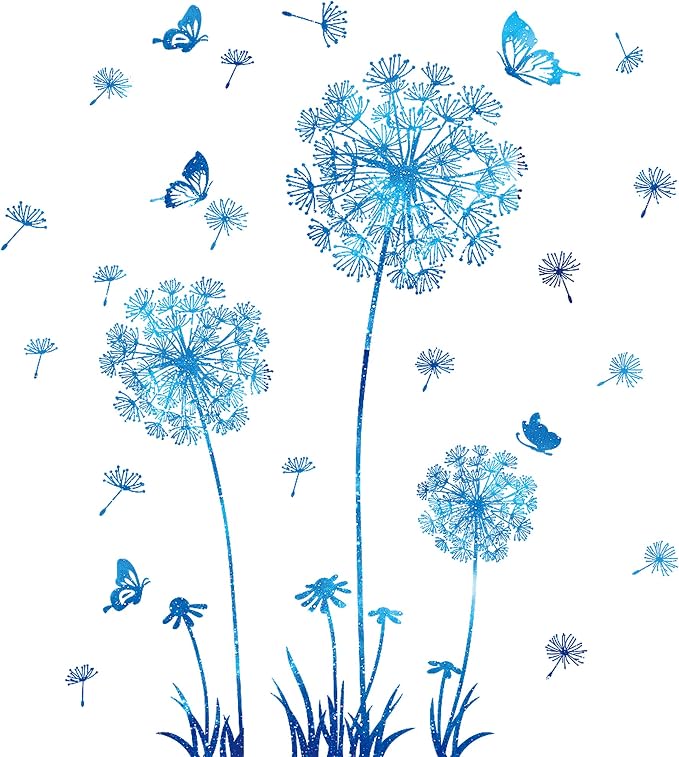 Removable 3D Dandelion Wall Decals Flowers and Flying Butterfly Wall Stickers Murals Self-adhesive Peel and Stick Falling Dandelions Decor for Girls Bedroom Living Room Nursery Baby Children's by Buiory