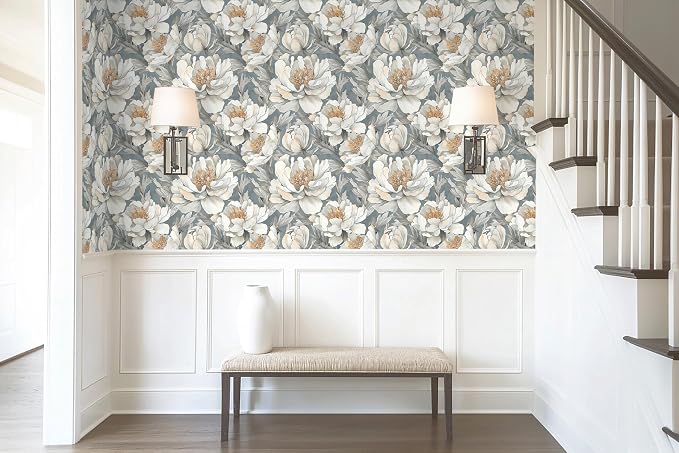 Safiyya Peel and Stick Wallpaper Grey and White Floral Contact Paper Peel and Stick 17.3"x 197" Wall Paper Self Adhesive Removable Wallpaper for Bedroom Bathroom Vinyl Roll - Image 6