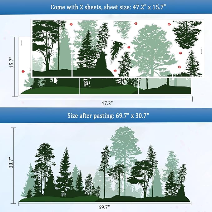 Large Forest Wall Decals, Green Pines in Fir Trees Peel and Stick Vinyl Wall Stickers & Murals, Removable Home Room Wall Decor for Bedroom Living Room Bedroom Classroom Office Nursery - Image 8