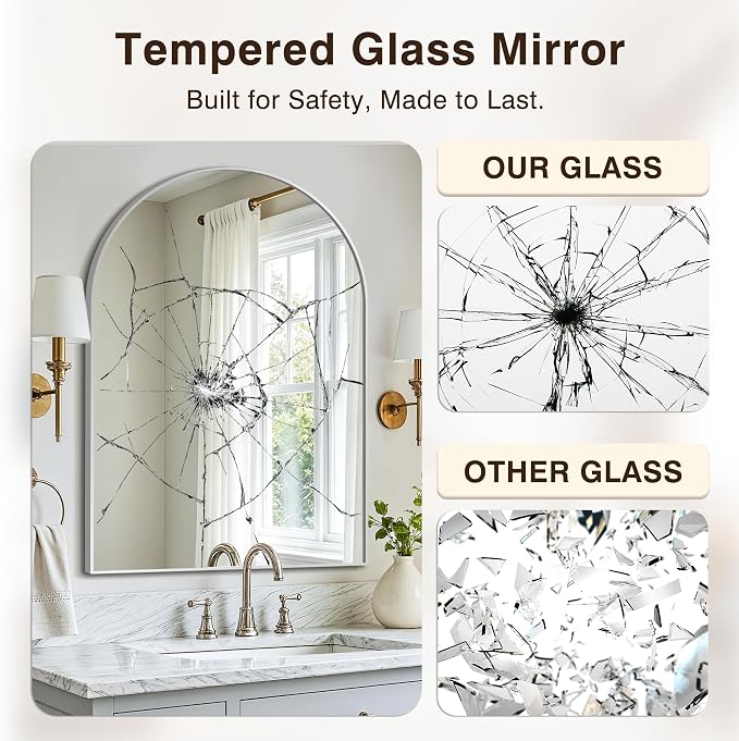 Arched Bathroom Vanity Mirror for Over Sink, 38”x26”, Silver - Image 6