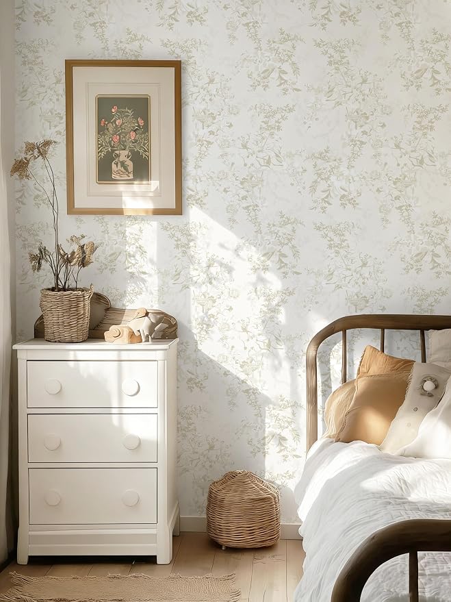 Dimoon 17.3"x197" Floral Peel and Stick Wallpaper Vintage French Contact Paper Beige Neutral Textured Stick on Wall Paper Renter Friendly Removable Self Adhesive Wallpaper for Cabinet Vinyl Roll - Image 7