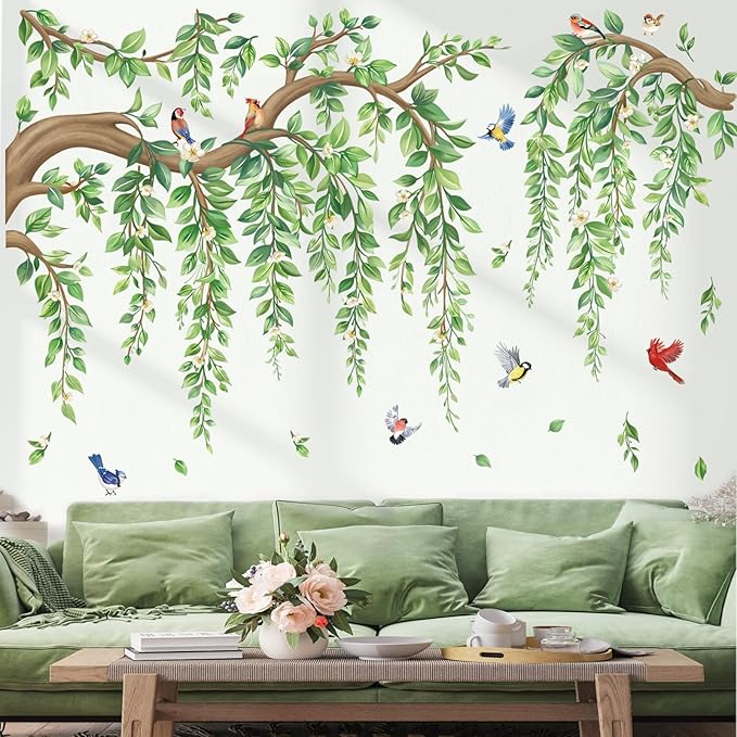 wondever Tree Branch Wall Decals Hanging Green Leaves Wall Stickers (XL) | Peel and Stick, Removable, Wall Art Decals, Wall Decoration, Living Room Bedroom, Office Sofa TV Home Wall Decor - Image 2