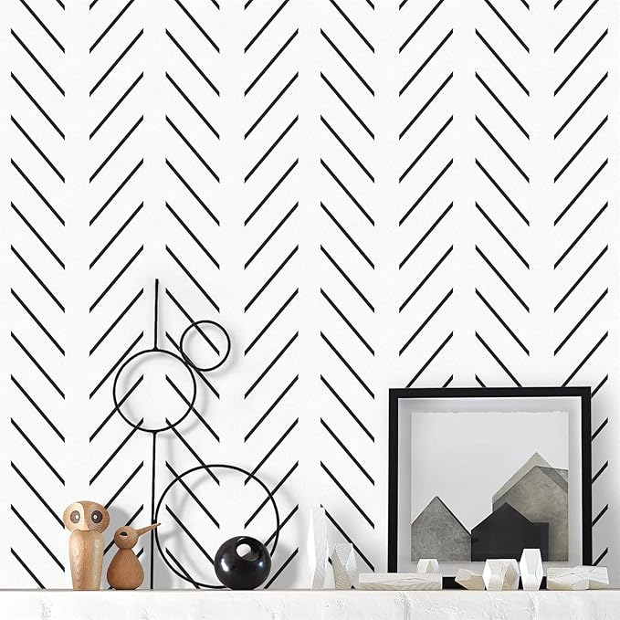 Orainege Black and White Peel and Stick Wallpaper Herringbone Contact Paper | for Bathroom 17.7in x 118.1in Modern Geometric Self Adhesive Wallpaper for Laundry Room Bedroom Vinyl Roll by Orainege