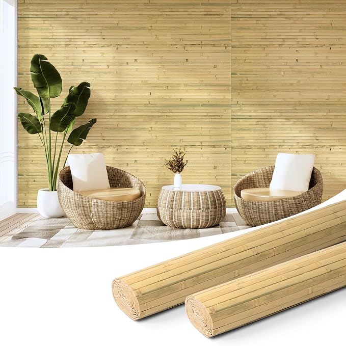Art3d 48 x 96 in Pole Wrap Natural Bamboo Wall Panel, 2-Pack, Natural | Renewable Raw Board, Waterproof, No Emission, Wear-Resistant, Freely Cuttable, Stylish Wall Decor for Bedroom and Office by Art3d