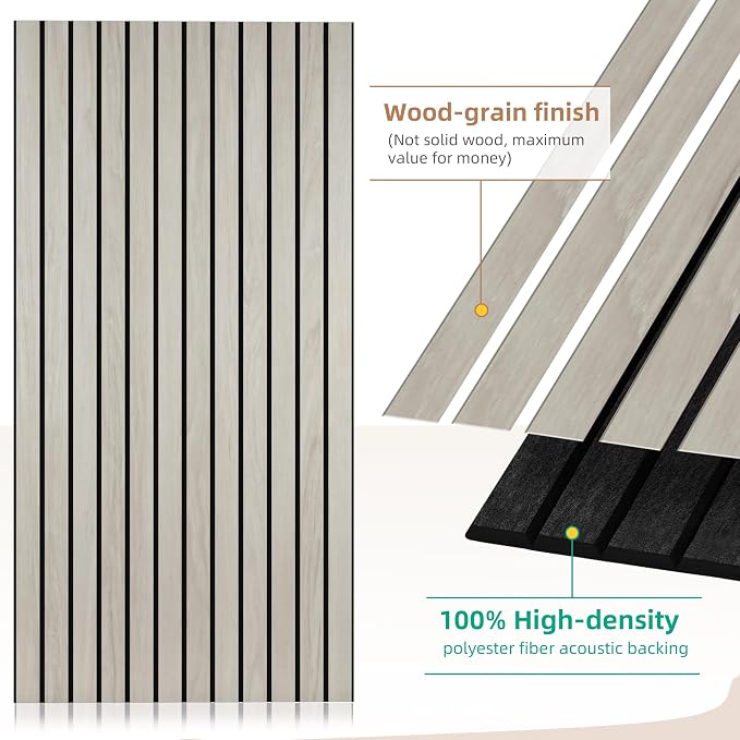 Acoustic Wall Panels,4 Pack 47.2”x23.6”x0.35”, Natural Oak | Simulated Wood Grain Finish Wall Panels,Decorative Acoustic Wall Panels,PVC Wood Wall Panels for Office,Home Theater,Studio - Image 2
