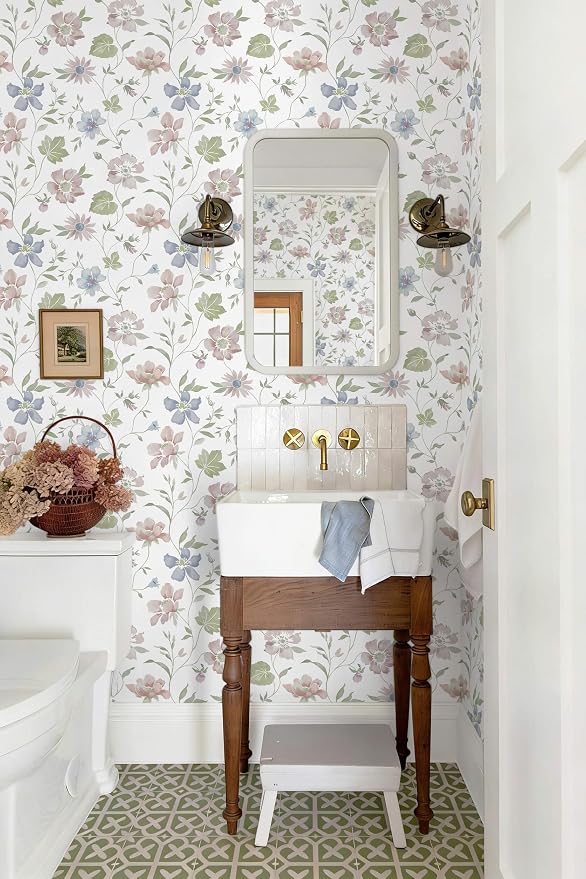 Heroad Floral Peel and Stick Wallpaper Vintage Cottage Contact Paper 17.3''x385'' Farmhouse Stick on Wall Paper Boho Removable Wallpaper for Bedroom Bathroom Cabinets Self-Adhesive Moody Decor Vinyl - Image 2