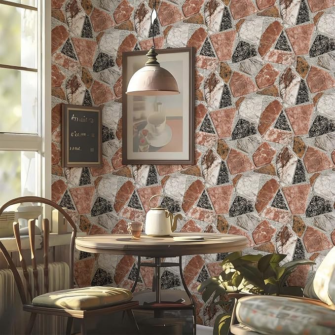 Terrazzo Stone Marble Peel and Stick Wallpaper Self Adhesive 17.72" x 118.12'' Multi Tone Granite Fragment Collage Wall Paper Renter Friendly Removable Waterproof for Living Room Bedroom Kitchen - Image 2