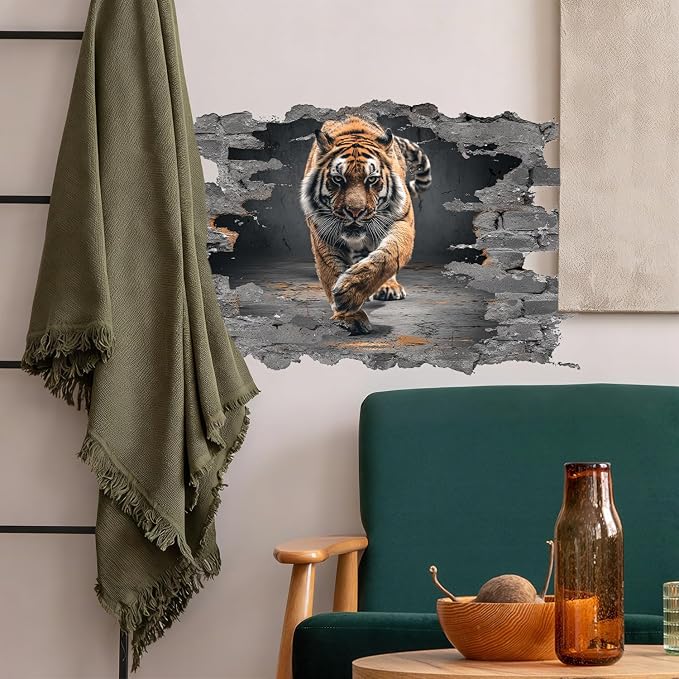 Tiger Wall Decals Stickers, Realistic Wild Animal Wall Art Peel and Stick, Removable Vinyl Wall Decor for Bedroom, Living Room, Office, Home Decoration - Image 6