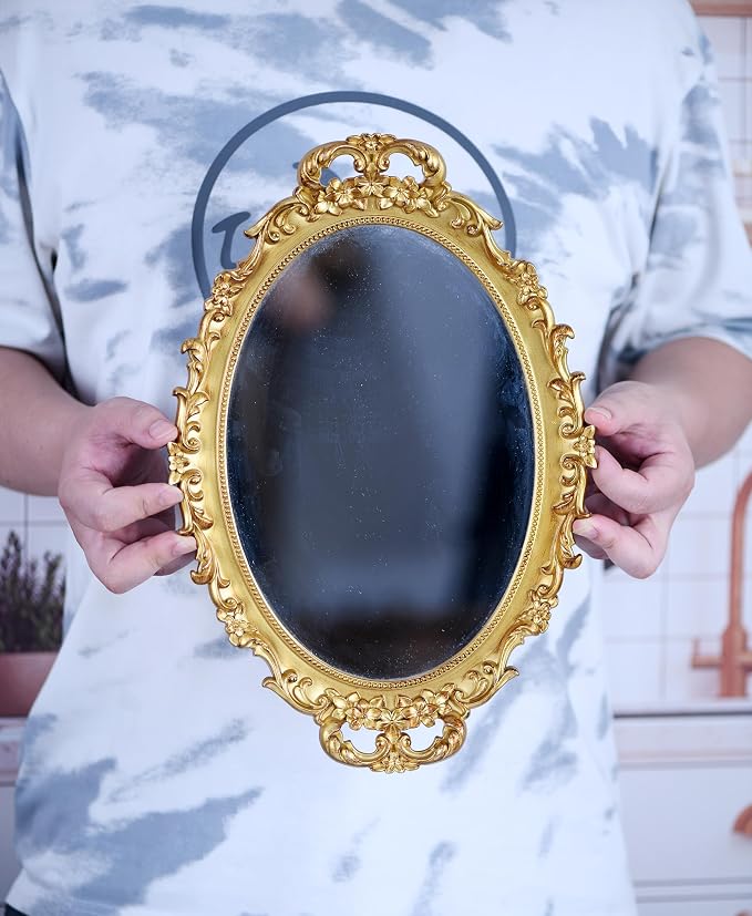 Tstarer Vintage Decorative Gold Framed Mirror, Small Oval Wall Hanging Mirror -Small- 9.6" W x 14.3" L (Gold) - Image 2