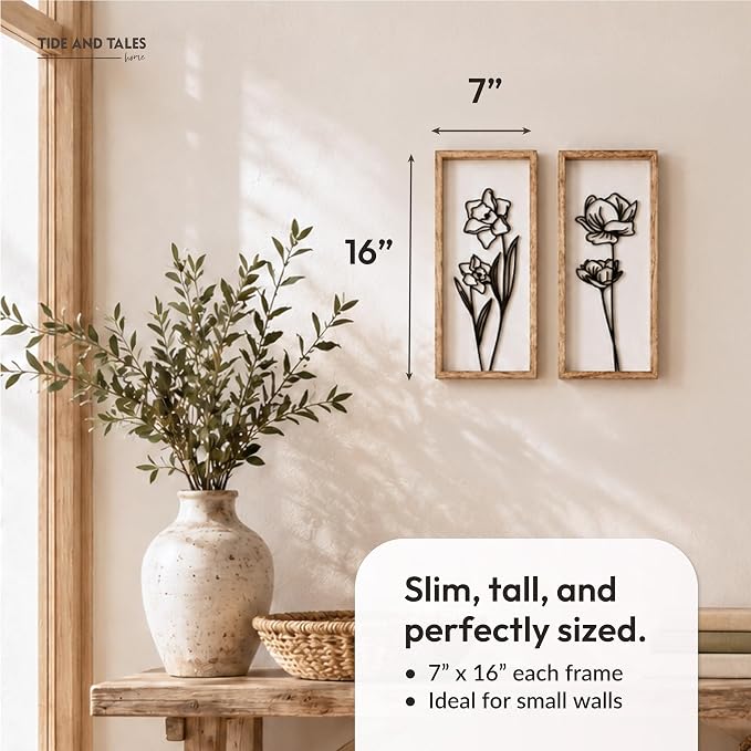 3D Black and White Wall Art (Set of 2) Lightweight, Wooden Ready-to-Hang Framed Floral Wall Art for Bathroom, Bedroom, Living Room or Office – Boho Botanical Farmhouse Decor – Gift-Boxed - Image 2