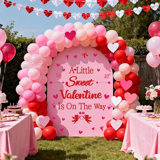 LHIUEM A Little Sweet Valentine is On The Way Decals Red Hearts Valentine Birthday Banner A Little Sweetheart is On The Way Happy Birthday Stickers for Valentines Baby Shower Party Photo Props Arch - Image 6