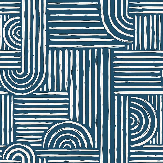 Livelynine 17.5x276 Blue Wallpaper Peel and Stick Navy Mid Century Modern Geometric Wallpaper for Bathroom Bedroom Renter Friendly Bold Dark Blue and White Modern Boho Contact Paper for Walls Easy by Livelynine