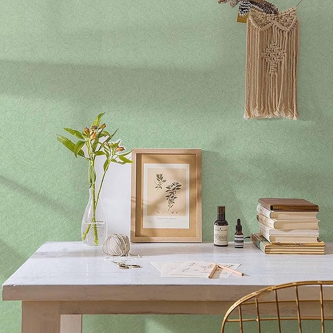 Green Peel and Stick Self Adhesive Wallpaper Countertop Contact Paper | Removable Embossed Silk Waterproof Bathroom Wallpaper 15.7" X 393.7" Kitchen Vinyl Wrap for Cabinet Shelf Liner Paper - Image 3
