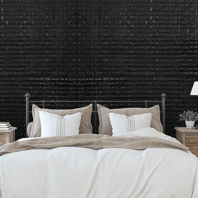 30PCS 3D Wall Panels Peel and Stick Faux Brick Wallpaper Black Self Adhesive Foam Brick Paneling Faux Stone Wall Panels (30PCS, Black) - Image 4