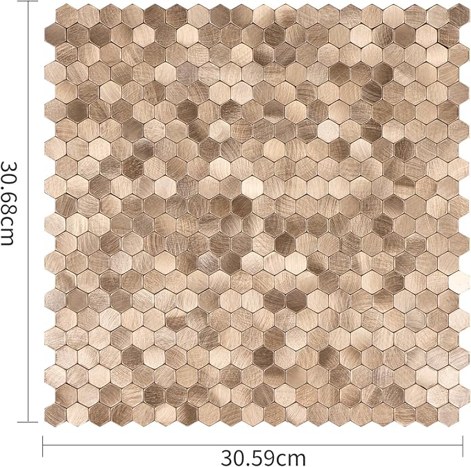 Select 5 Pack Hexagon Peel and Stick Backsplash Tiles, Brushed Gold | Self Adhesive Metal Backsplash Stick On Aluminum Tiles for Kitchen Bathroom, 12” x 12” Wall Tiles w/10 Edge Pieces - Image 2