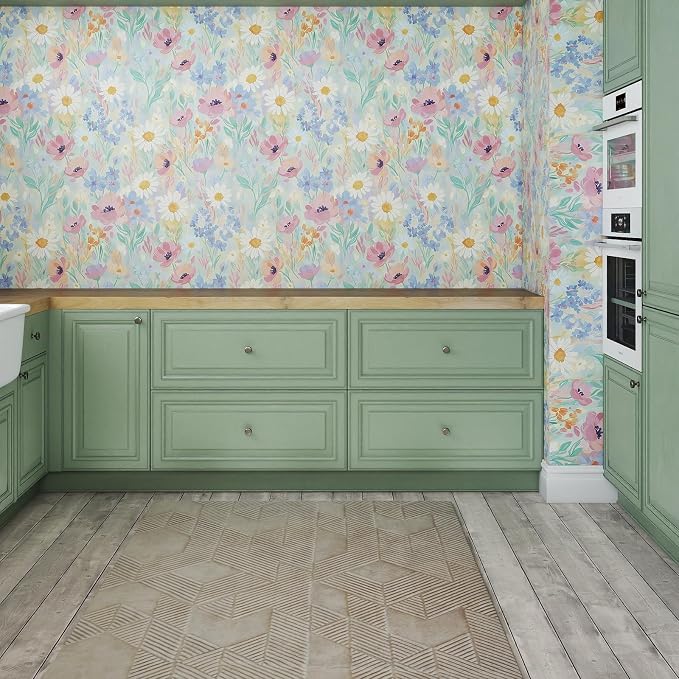 17.7" x 118" Floral Wallpaper Peel and Stick Vintage Floral Contact Paper Flower Wallpaper Boho Leaf Removable Self Adhesive Wall Paper for Cabinets Bedroom Wall Decorative - Image 7