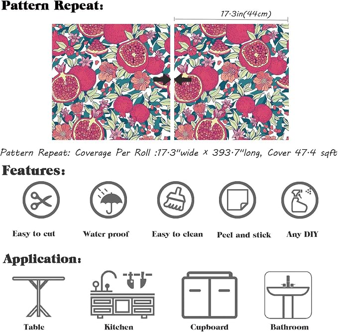 Floral Wallpaper Vintage Red Peel and Stick Wallpaper Self Adhesive Removable Wallpaper for Bedroom Cabinet Decorative Contact Paper, 17.3" x 393.7" - Image 6