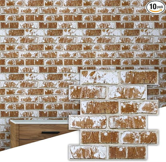 Commomy Faux Brick Wall Panels Peel and Stick Thin PVC 10 Pcs 11.8" x 11.8" | Small Size Thin PVC Quick Wall Covering Home Decor for Kitchen,Fireplace,Home Office (Covers 9.7 sq.ft) by CommomyDecor