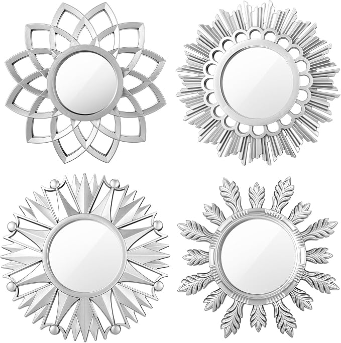 Dandat 4 Sets Round Wall Mirrors Boho Decorative Hanging Art, Silvery by Dandat