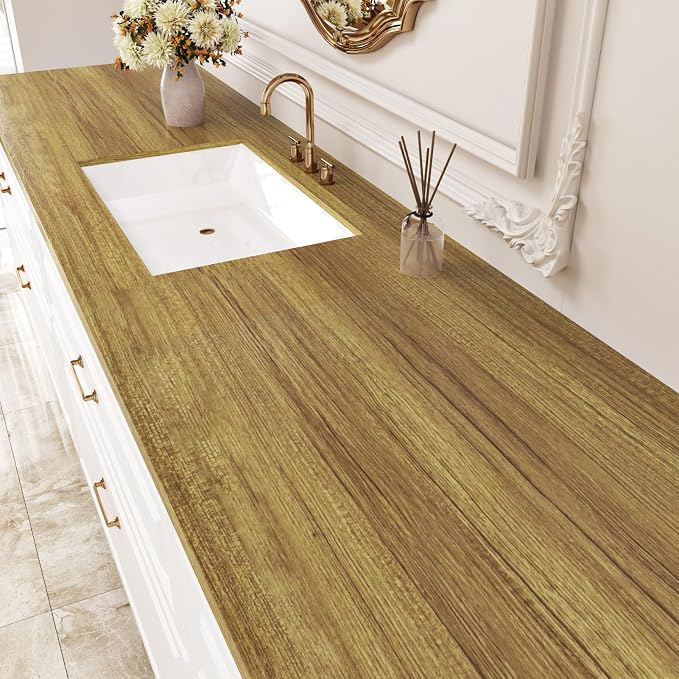 WESTICK Brown Wood Peel and Stick Wallpaper Light Wood Grain Contact Paper for Countertops Desk Waterproof Vintage Natural Wooden Vinyl Wrap for Cabinets Kitchen Island Bathroom Table 15.8"x80" - Image 4