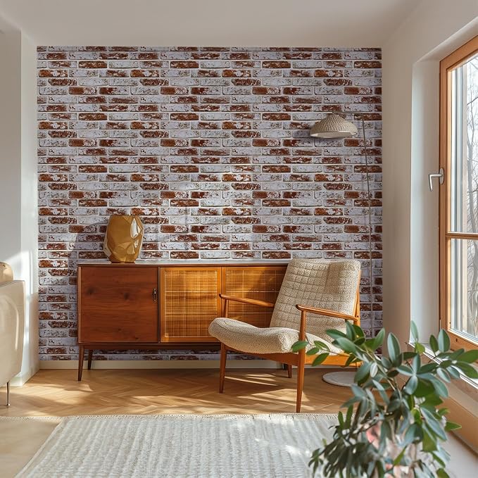 Commomy Faux Brick 3D Wall Panels,Thin UrltraLight PVC - 12 pcs | Thin UrltraLight PVC Wall Stickers Brick Peel and Stick Tile for TV,Bedroom, Living Room（Covers 22.48 sq.ft） - Image 2