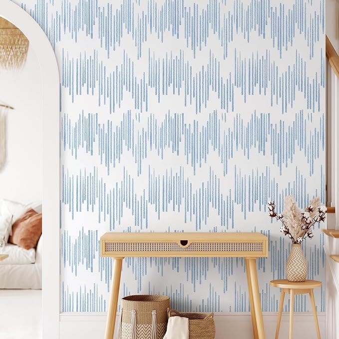 WENMER Blue Striped Wallpaper, Geometric Peel and Stick Wallpaper, 17.7''×118'' Blue and White Contact Paper, Self Adhesive Removable Wall Paper for Bathroom Cabinets Kitchen - Image 4