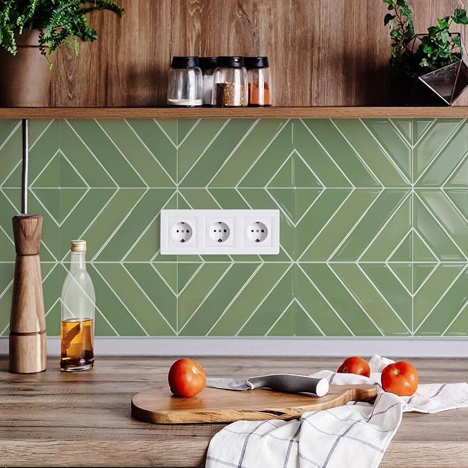 STICKGOO Herringbone Peel and Stick Backsplash, Olive Green, 10 Sheets | 12.6 x 9.7 in, Thicker Rectangular Vinyl Stick-On Wall Tiles, Easy Alignment, Waterproof, Easy to Clean, Kitchen/Bathroom - Image 3